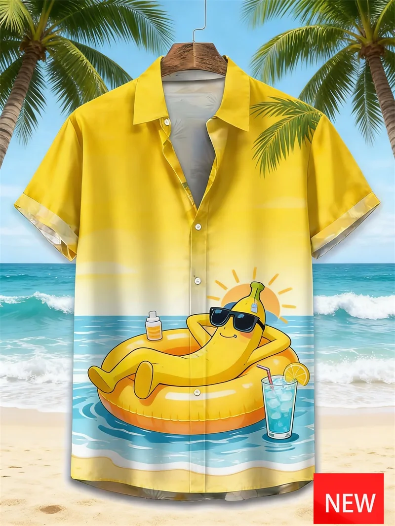 

Мужская рубашка Aloha с короткими рукавами и 3D принтом, забавный банановый узор, пляжные рубашки на пуговицах, топ, повседневные гавайские рубашки большого размера