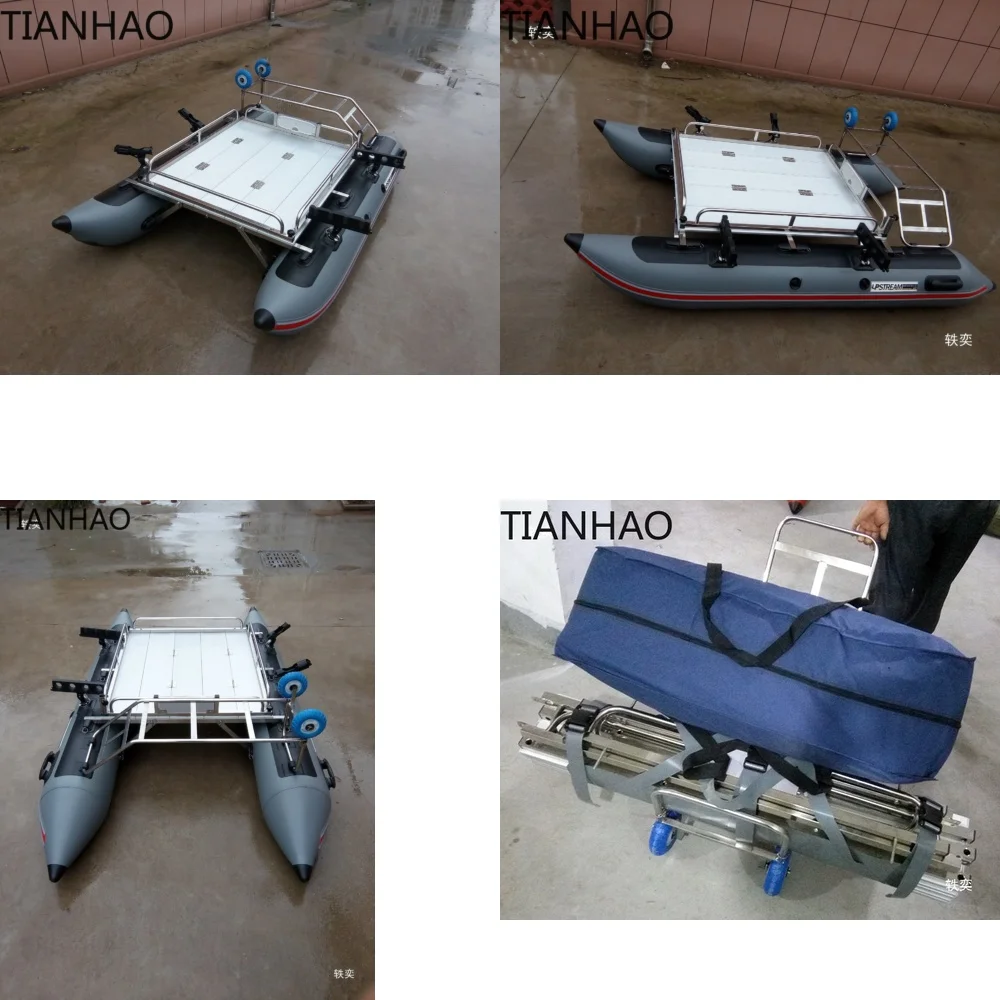 New Portable Leisure Fishing Catamaran Inflatable Boat with Cart Floating Fishing Platform Dual Hull Boat