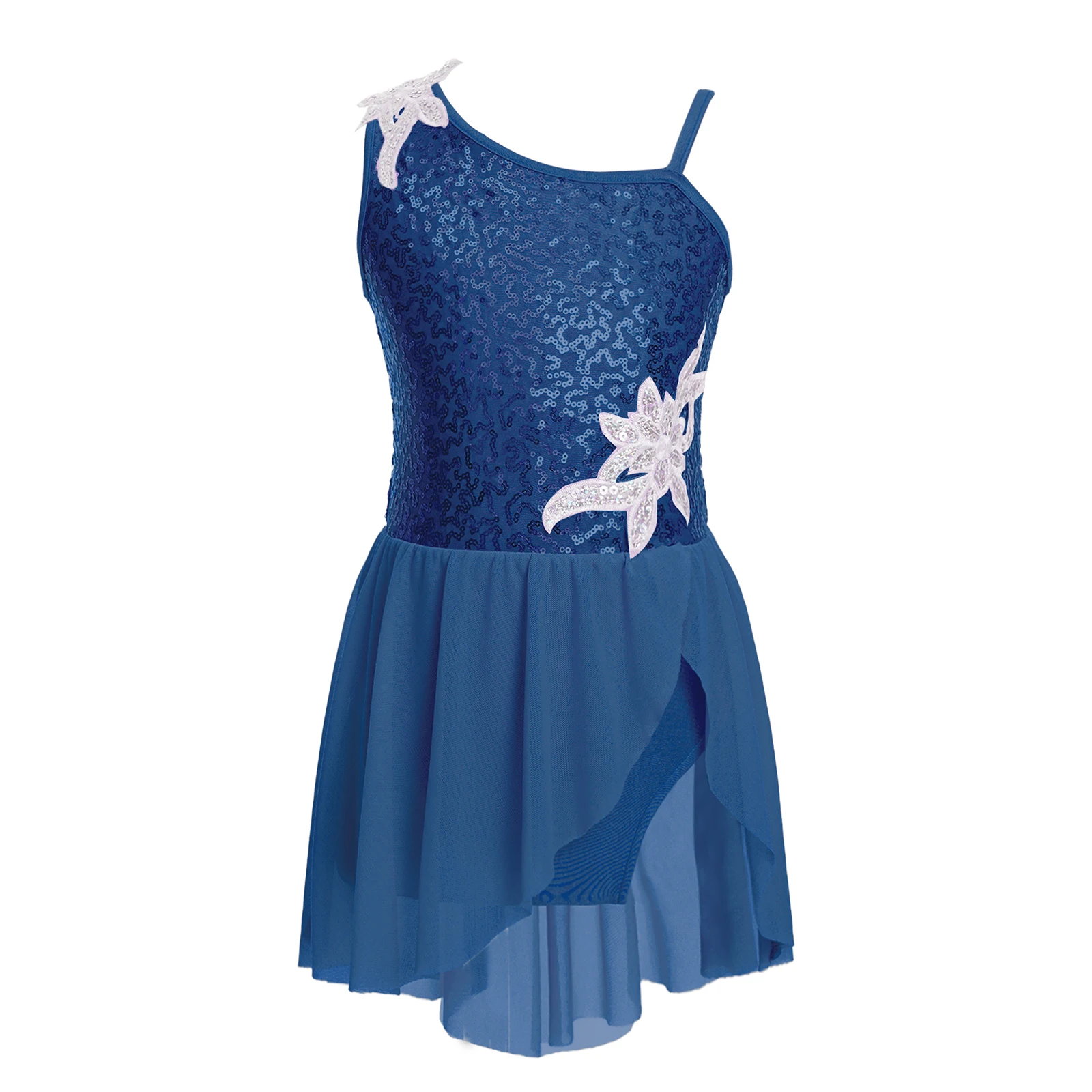 Robe tutu de performance pour filles, vêtements de danse pour enfants, justaucorps de danse de ballet, robe de phtaline à paillettes obliques initiées