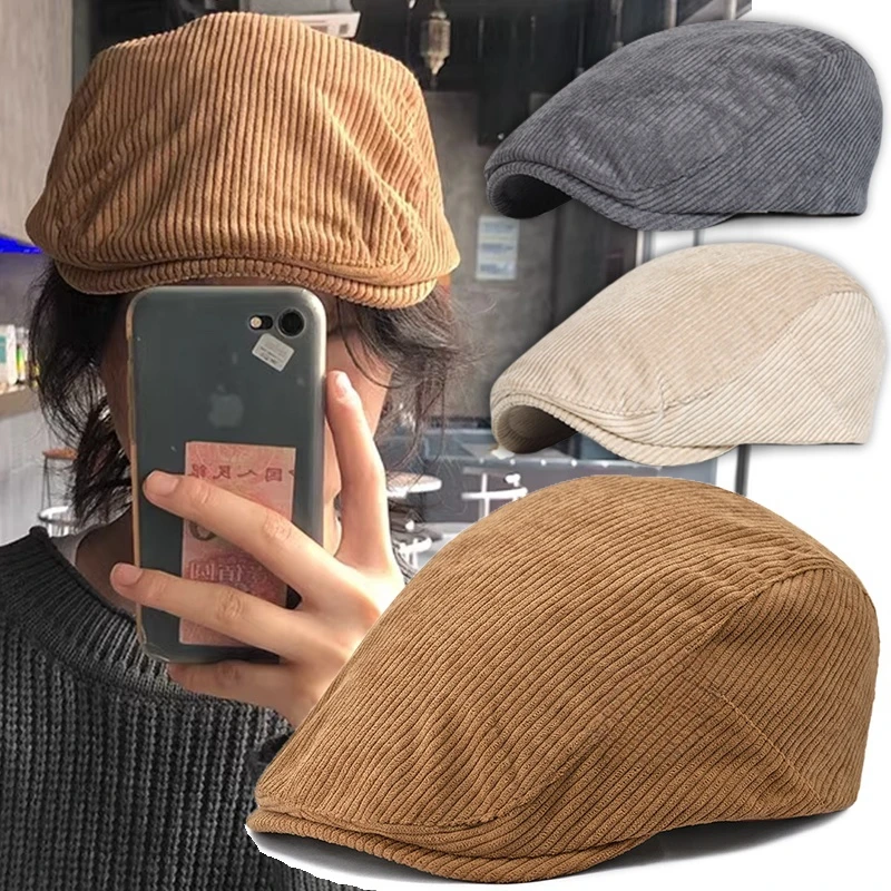 Fashion Autumn Beret Hat Men Retro Newsboy Ivy Flat Cap Herringbone Duckbill Hat Painter Adjustable Gatsby Driving Cabbie Cap