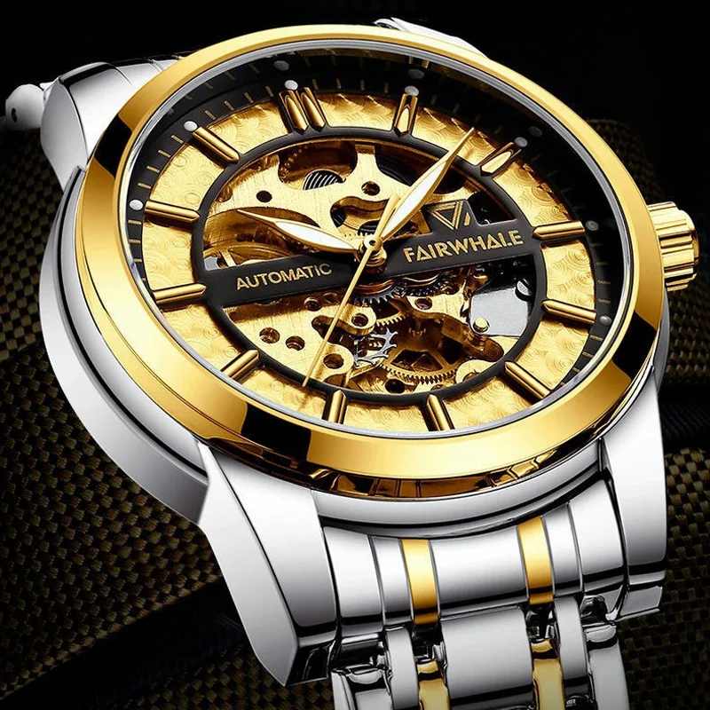 

Mark Fairwhale Brand Fully Automatic Hollow Mechanical Watch for Men Waterproof Stainless Steel Fashion Skeleton Watch Gift
