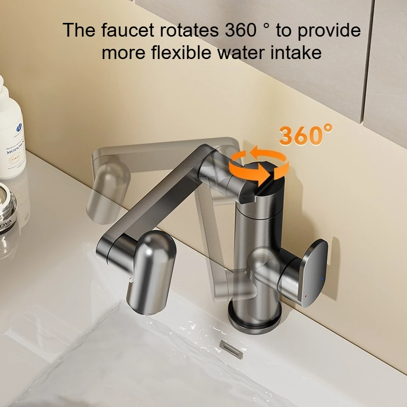 360° Rotating Mechanical Arm Universal Faucet Washbasin, Cold and Hot Water Washbasin Faucet Honeycomb Bubbler