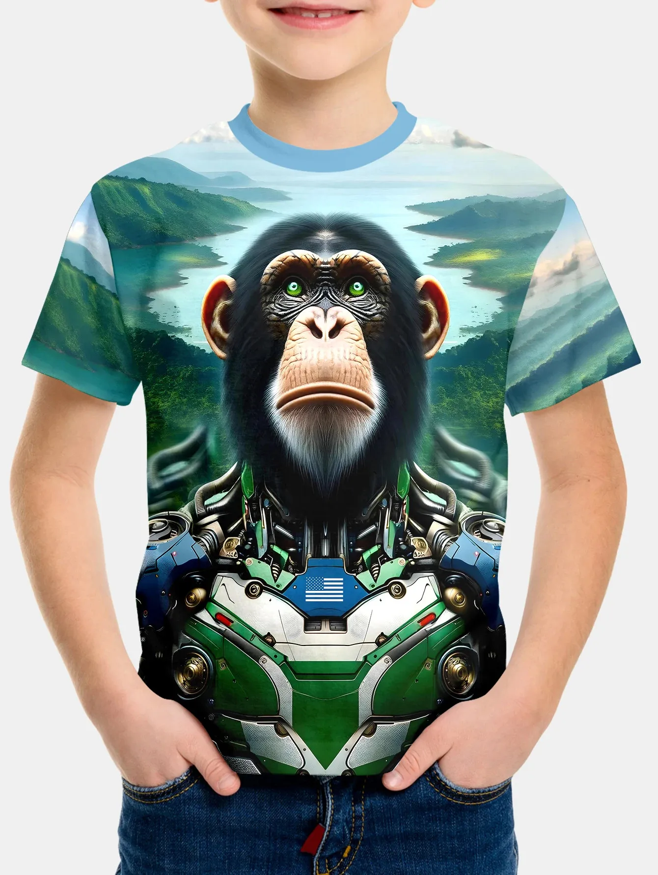 2024 sommer Neue Cyberpunk Krieger T-Shirt Jungen Kurzarm Oansatz T-Shirt Kinder Casual Atmungsaktive Tops Kinder Kleidung