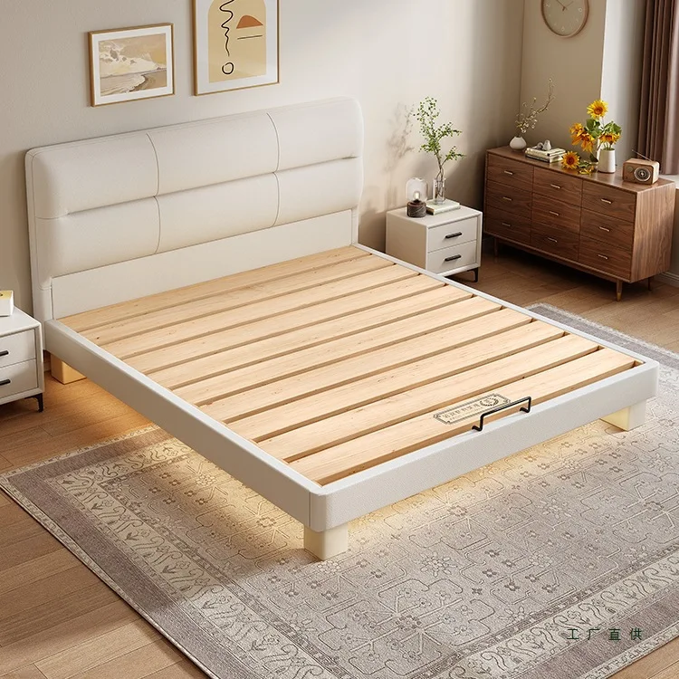 Cream wind dovetail silent solid wood bed modern simple small apartment 1.5m flush edge bed supports custom ruler