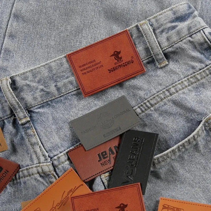 Custom Personalized Embossed Logo Sewing PU Leather Labels Tag for Clothes Garment Jeans view 5