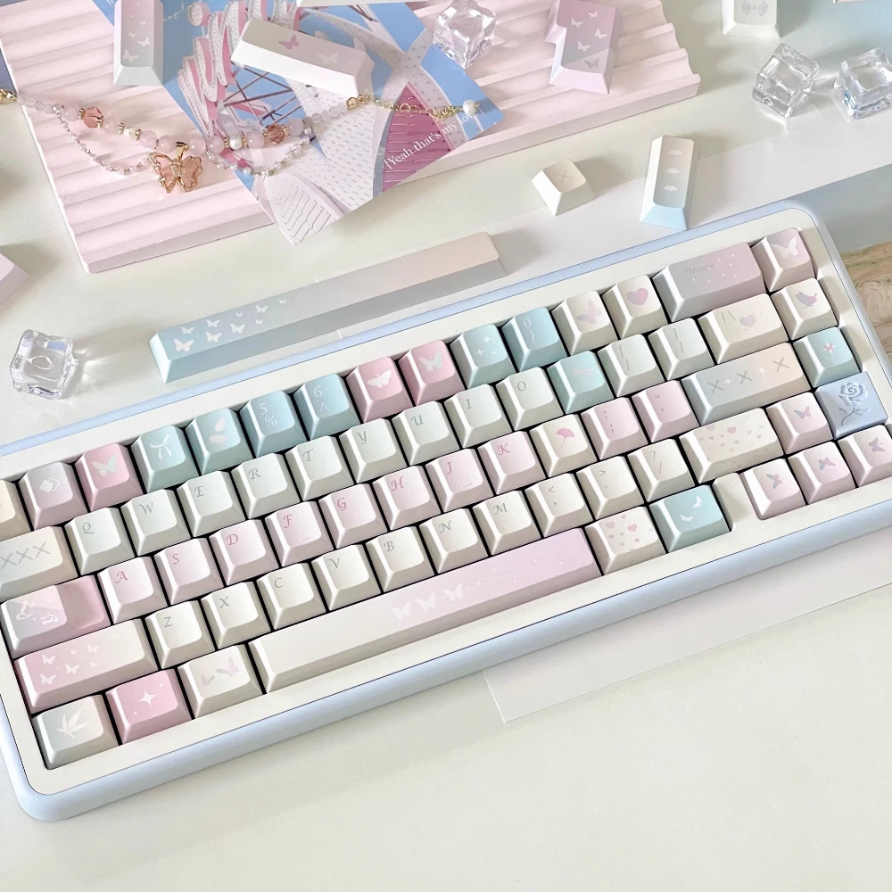 Cherry Pbt High-Powder Blue Thermal Sublimation Keycaps For Aula Keyboard 2.25/2.75U Space Bar Alice Layout Keycaps