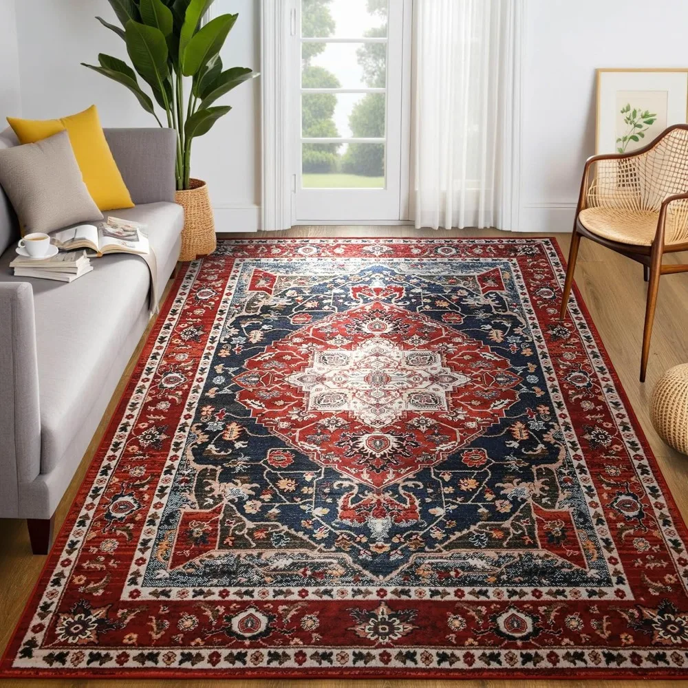 

YJ.GWL Large Area Rug for Living Room, 6x9 Machine Washable Boho Rug for Bedroom, Low Pile Lightweight Thin Rugs Floral Vintage