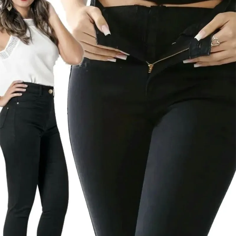 Colombian Butt Lift High Waist Jeans With Internal Girdle Hiigh Waisted Leather Jeans Large Buttocks With Zipper Access Control