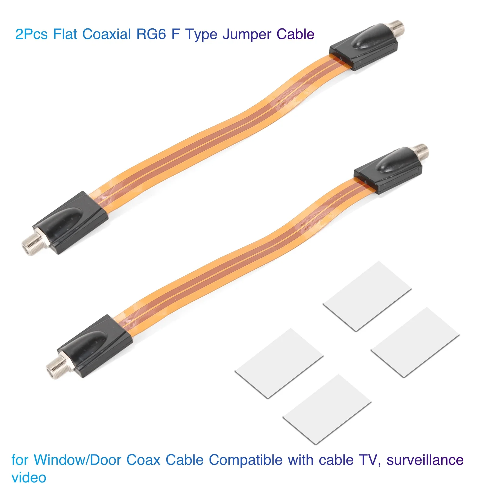 2Pcs Flat Coaxial RG6 F Type Jumper Cable for Window/Door Coax Cable Compatible with cable TV, surveillance video