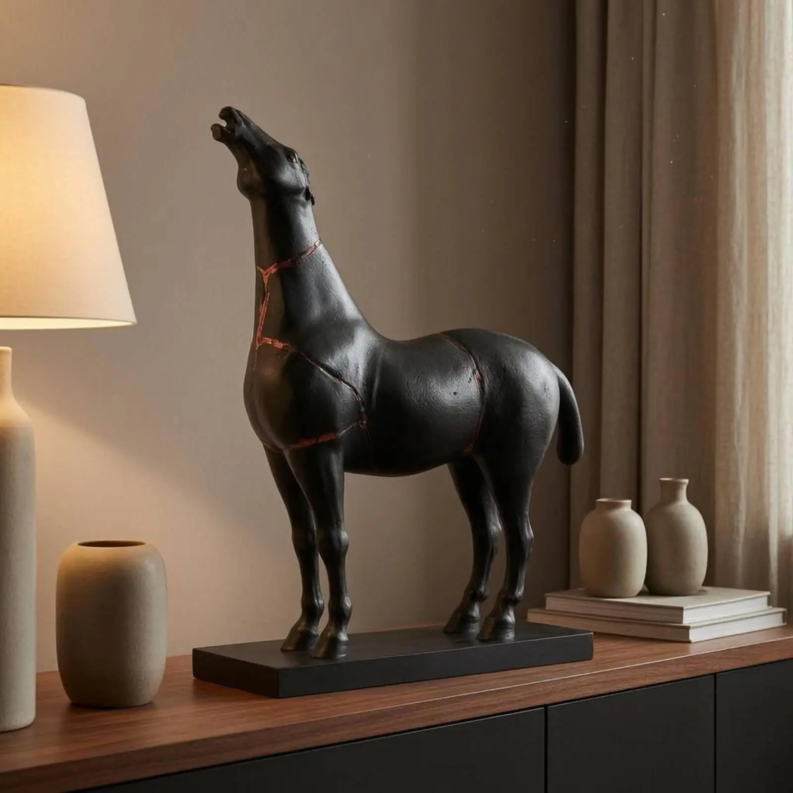 Antique Style Horse Statue Raised Head Resin Craft for Living Room Console Table Bookshelf Decorative Equine Art Object