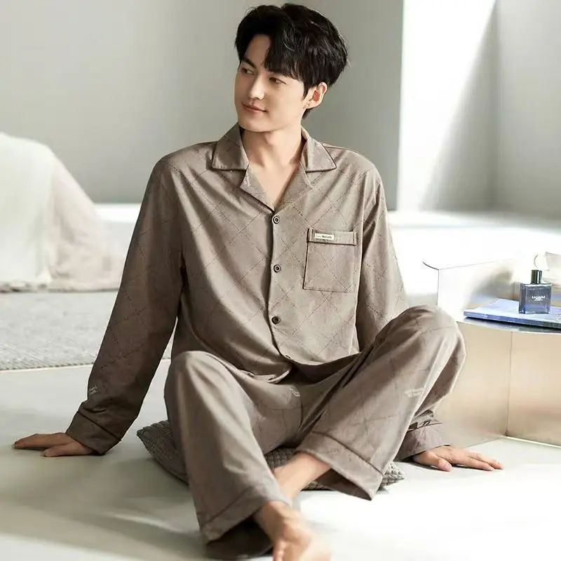 بيجامة رجالية غير رسمية للربيع والخريف، فاخرة وراقية، سترة صوفية ذات طراز جديد، ملابس منزلية للمراهقين #2
