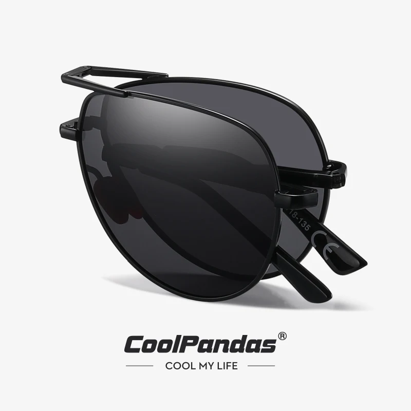 CoolPandas 2023 New Foldable Sunglasses For Men Women Pilot Polarized Photochromic Day Night Sun Glasses UV400 Eyewear With Box