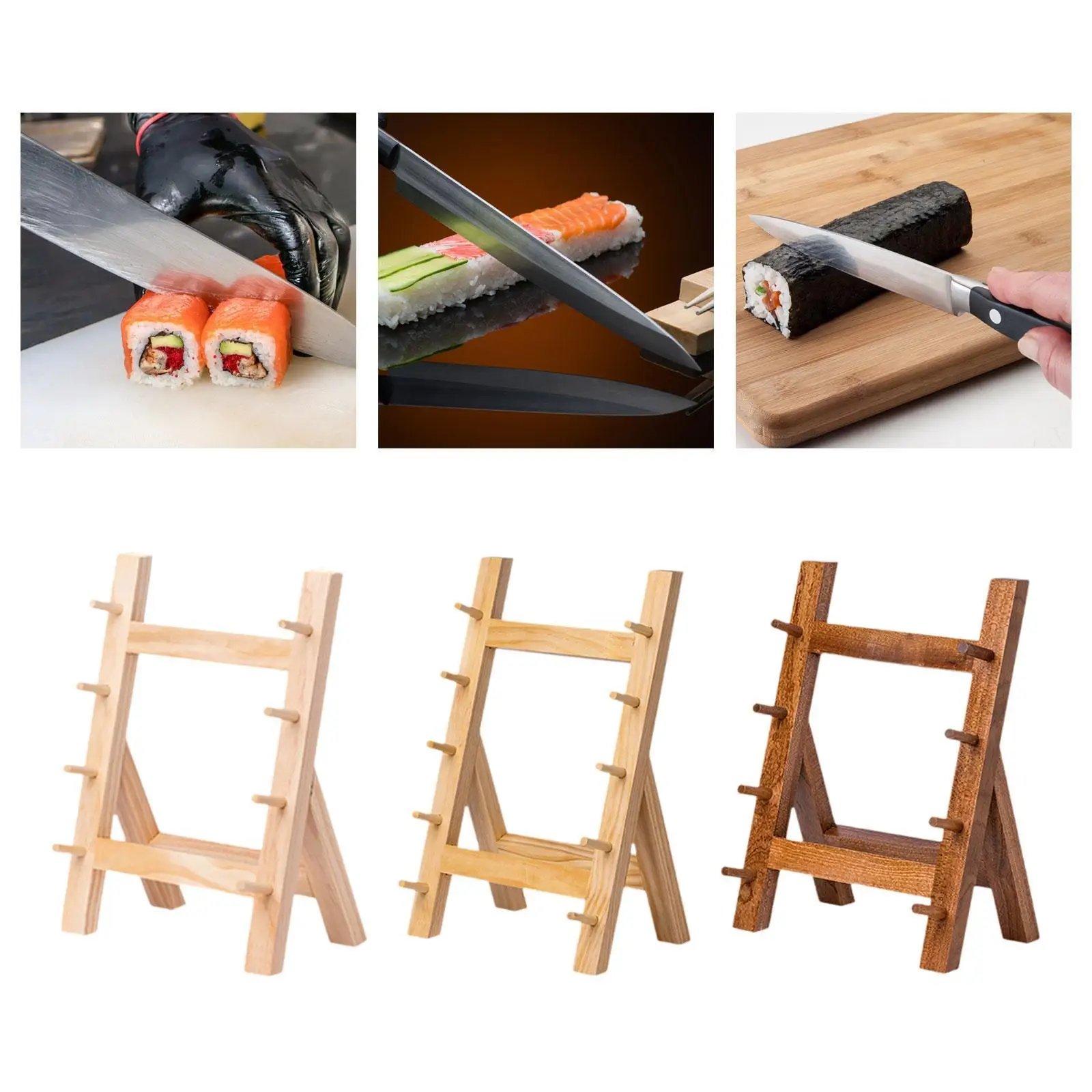

Salmon Knife Shelf Knife Display Case Wood Knife Display Stand for Collection Cabinets Cuisine Shop Home Decoration Desktop