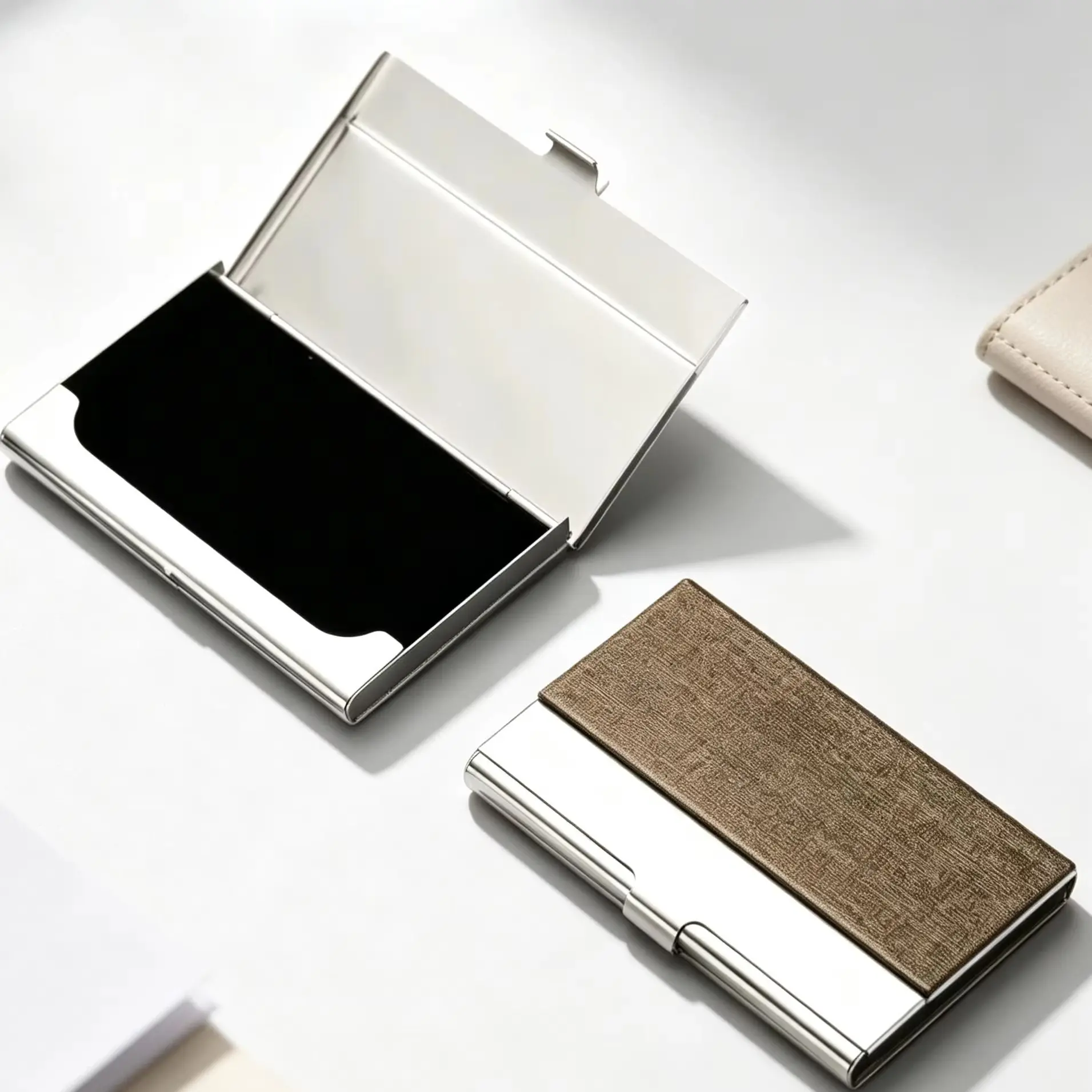 Custom Logo PU Leather Stainless Steel Business Card Case Box Holder Laser Engraving Clip Personalized Cardcase Activities Gifts