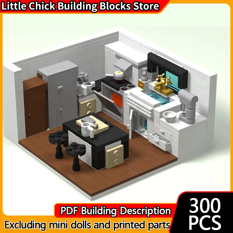 

City Street View Model MOC Building Bricks Modern Kitchen Scene Modular Technology Gifts Holiday Assemble Children Toys Suit