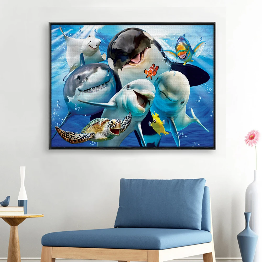 Meian Animal Ocean World DIY 11/14 CT Painting Cross Stitch Embroidery Kits Cotton Thread Needlework Steed Home Decor Gift