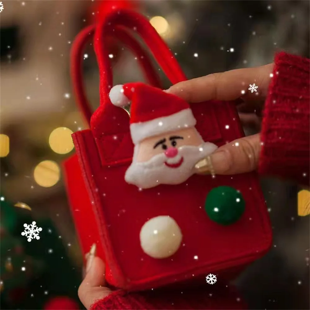 ISKYBOB sacchetti regalo in feltro di natale con manico Mini borsa riutilizzabile regalo di capodanno decorazione per la casa sacchetto di immagazzinaggio di caramelle per bambini di natale