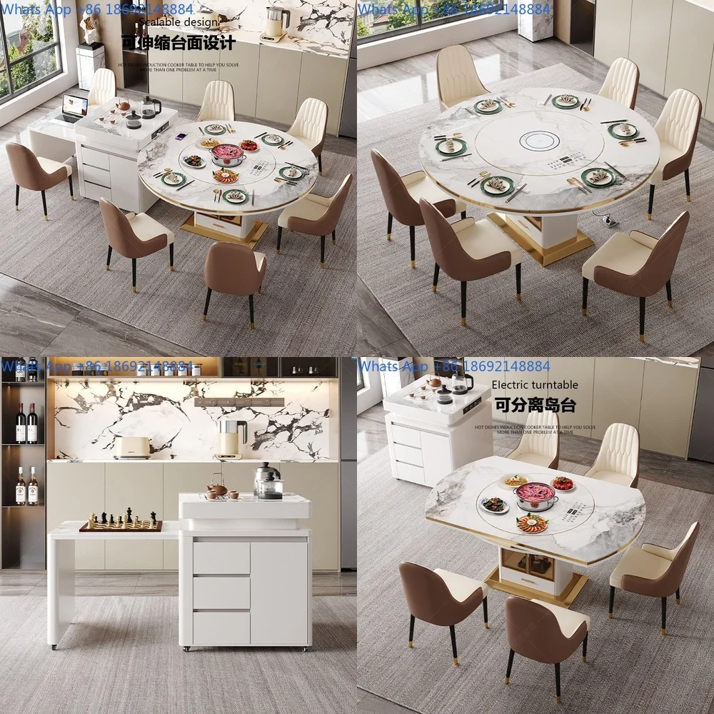 

Marble Table Dining Set Luxury Compact Multi Functional with Induction Cooktop Extendable Round Square Convertible for Home Use