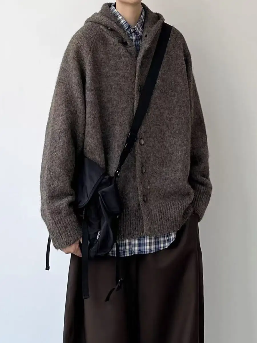 

Retro Japanese Sle Knitted Open Cardigan Men's Loose Casual Lazy Sle Sweatirt Jaet Button up Top for Autumn