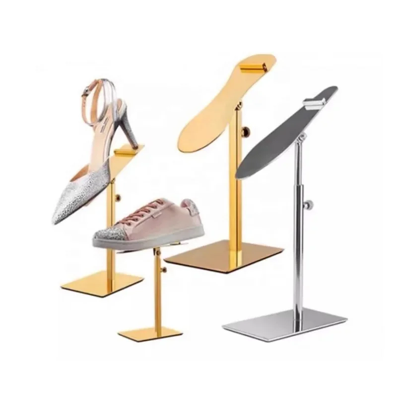 custom.Gold Plating Stainless Steel Shoes Display Rack Holder Adjustable Height High Heel Display Stand