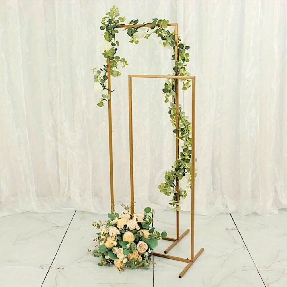 4 Gold Metal Floral Display Frame Rectangular Backdrop STAND Arch Set Party