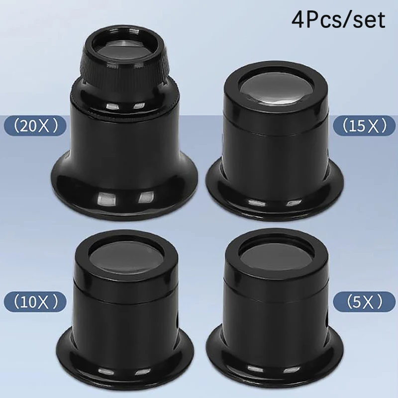 

4pcs/set Jewelry Loupe Magnifier Magnifiying Glass Watchmaker tools Eye Loupe Magnifiers 5x/10/15x/20x Watch repair tool kit