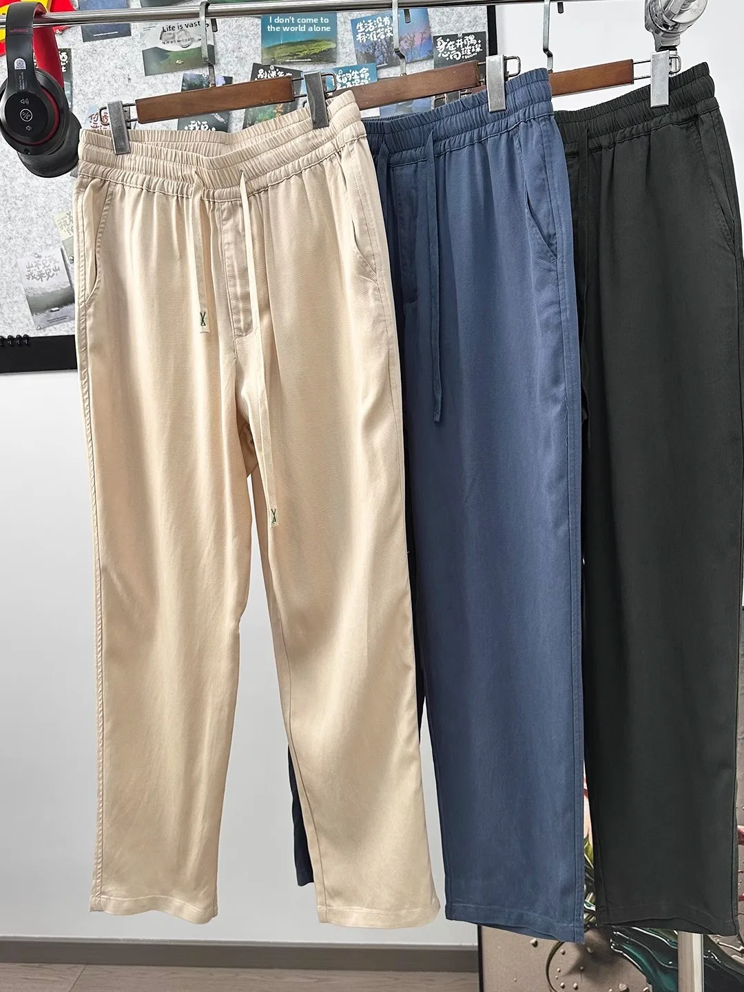 

Ant Wrinkle Smooth Summer Men's Lightweight Silk Casual Pants Straight Leg Faion Urban Sle Daily Wear Long Thin Model