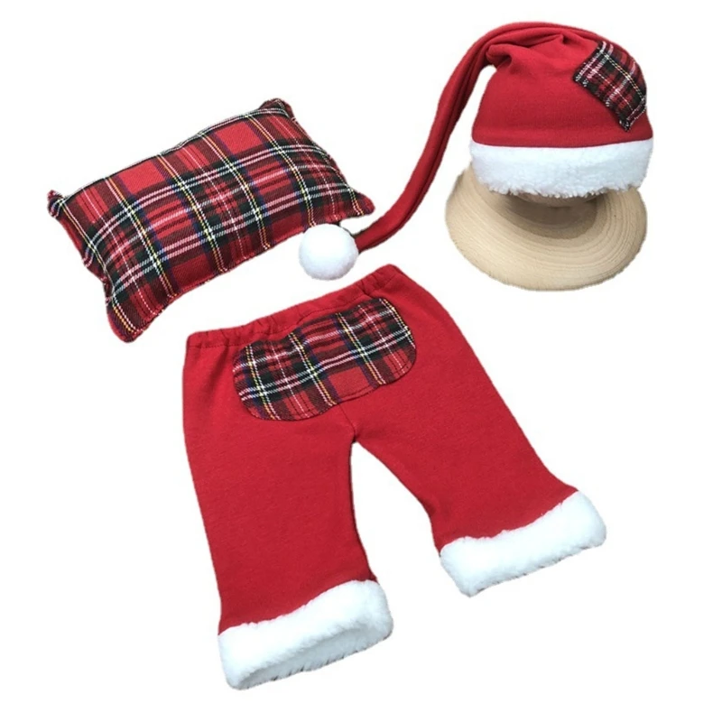 

New Newborn Photography Props Boys Girls Christmas Outfits Set Baby Photo Props Handmade Pillow Pants Cotton Hat Pants