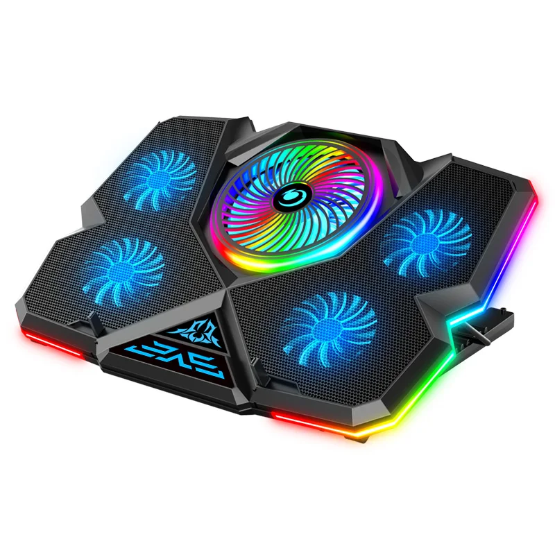 5 Fans Gaming Laptop Cooling Pad Dual USB Powered RGB Notebook PC Heatsink Cooler Stand Riser For 17 Inch Laptop Cooling Fan