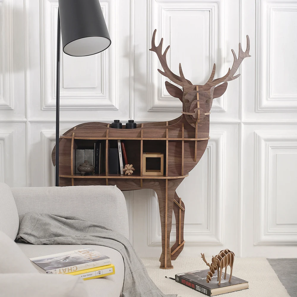 

Nordic display cabinet creative bookshelf bookcase solid wood edge few living room side cabinet entrance porch partition arched