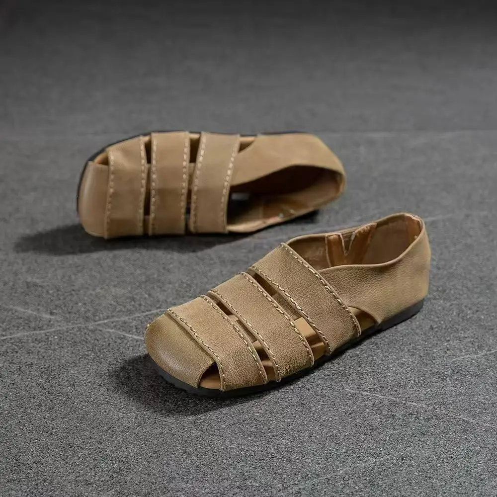 Careaymade - Damskie sandały z prawdziwej skóry, ażurowe buty typu pig cage, miękka podeszwa, wygodne, codzienne sandały rzymskie marki Careaymade. — zdjęcie 5