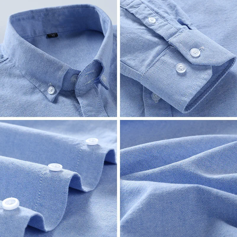 Qualität 100% Baumwolle Oxford Shirts Männer Langarm Bestickt Pferd Casual Ohne Tasche Solide Gelb Social Koreanische Shirt 5XL