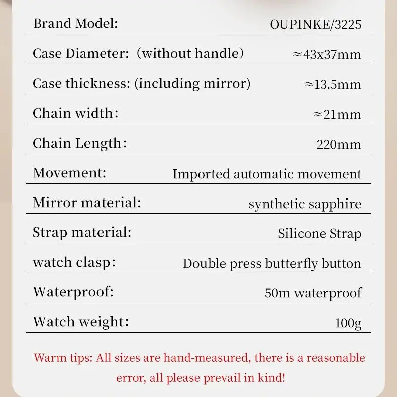 OUPINKE 3225 Luxury Hollow Women Mechanical Watch Top Brand Diamond Waterproof Watch Silicone Strap Women Automatic Watch Set