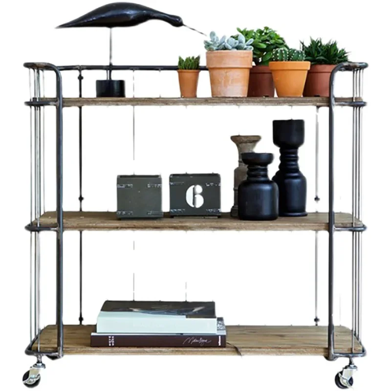 

Шкаф-сервант, кухонный стол, винтажный трехэтажный стационарный шкаф для столовой, из твердой древесины, из потертой водопроводной трубы, стойка для хранения на колесиках