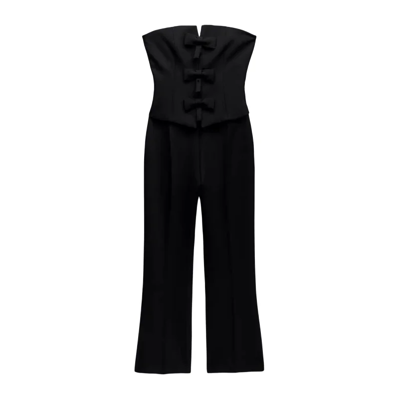 

Spring New Arrival Women's One-Piece oulder Bared Design Knot Strapl Rer Commute Sle High Waist Wide Leg ...