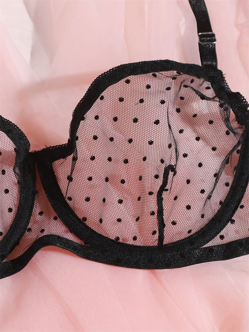 Lopnt New Polka Dot Lingerie Gauze Transparent Sexy Lingerie For Women Underwire Bra Set Push Up Bras Exotic Costumes Underwear