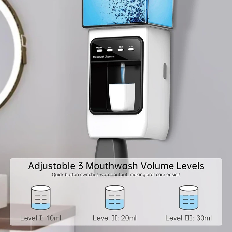 Automatic Mouthwash Dispenser For Bathroom,Dispenser With Cups Can Hold 650Ml, 10/20/30Ml Electric Mouthwash Dispenser