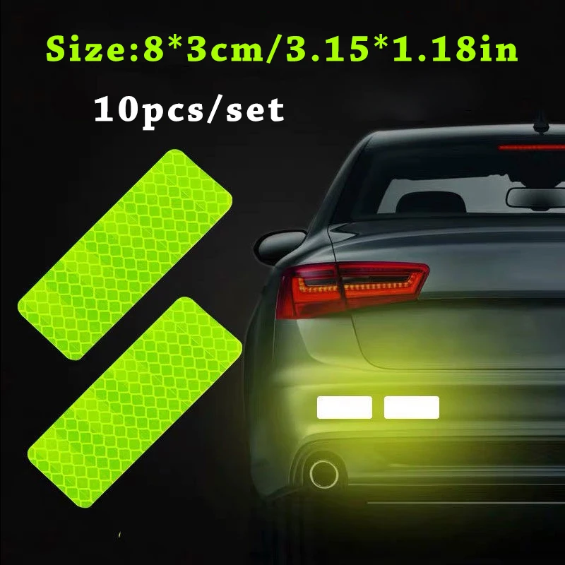 10pcs/set Car Bumper Reflective Safety Strip Stickers Car Reflective Sticker Reflective Warning Safety Tape