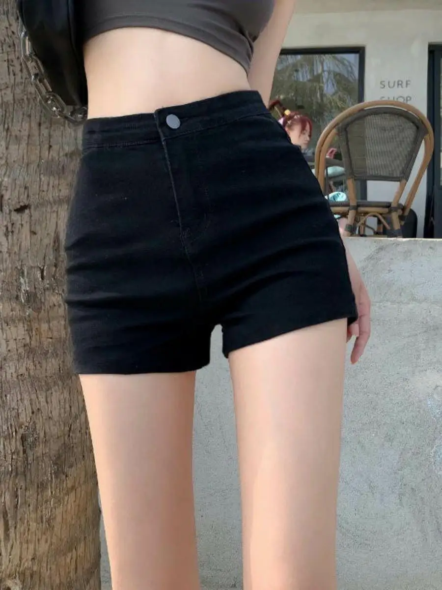 

High Waist Denim Shorts Women's A-Line Tight Summer Slimming INS Spicy Girl Outdoor Wear Bodycon Straight Leg Elastic Hot Pants