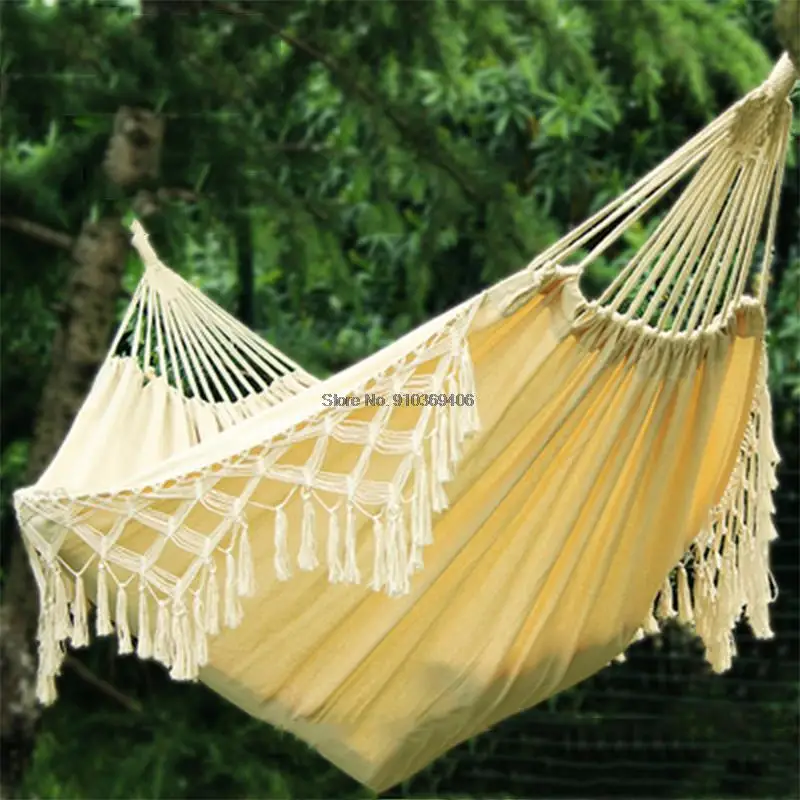 

Bohemia Tassel Style 2 Person Outdoor Portable Camping Beach Hammock Cotton Home Balcony Garden Swing Hanging Chair Hammock