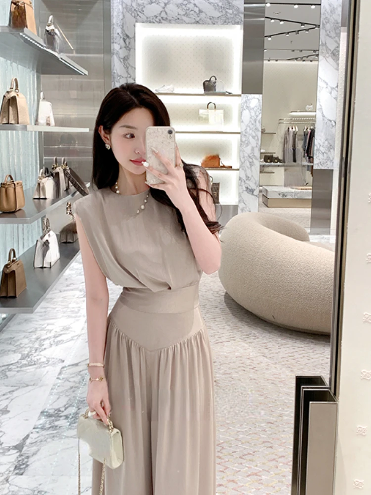 Office Lady Elegant Pants Set Woman Pure Color Sleeveless Blouse Loose Comfortable Fashion Pants Caual Party Clothing 2024 Chic