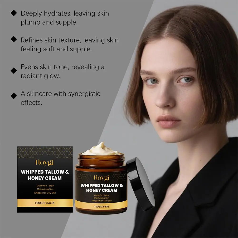 100g Silky Face Body Skin Brightening Moisturizer Grass-Fed Tallow Hydrating Nourishing Skin Cream Whipped Tallow Honey Cream