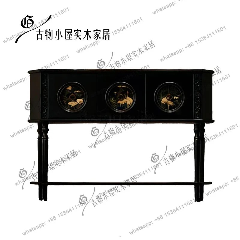 

Neoclassical black entrance table entry solid wood light luxury locker carved entrance cabinet/custom