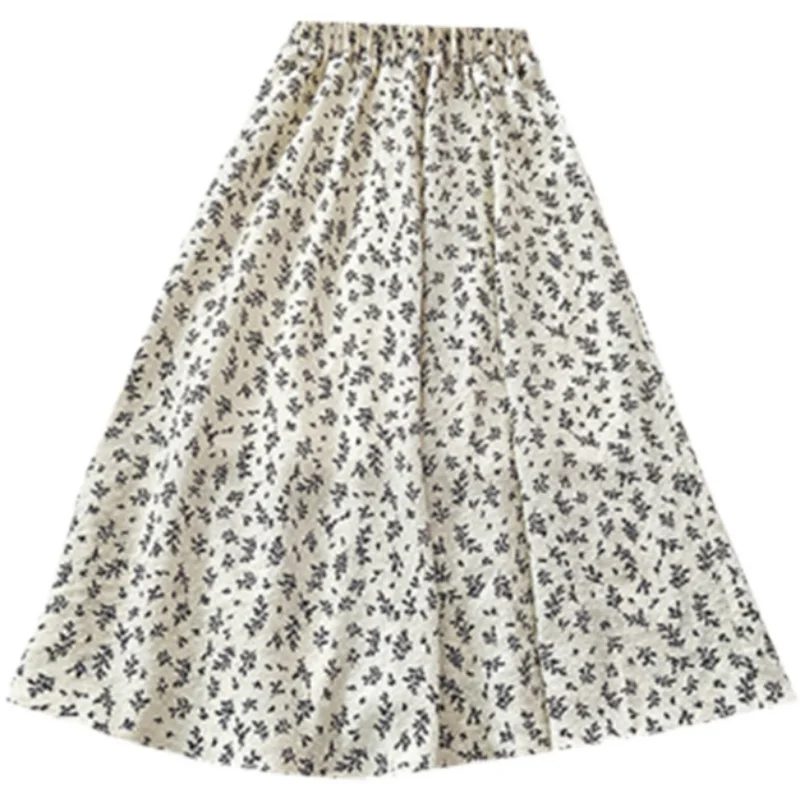 Floral Print Loose High Waist Midi Skirt Women's Spring Summer New Korean Sle Versatile Long Skirt A-Line Gown