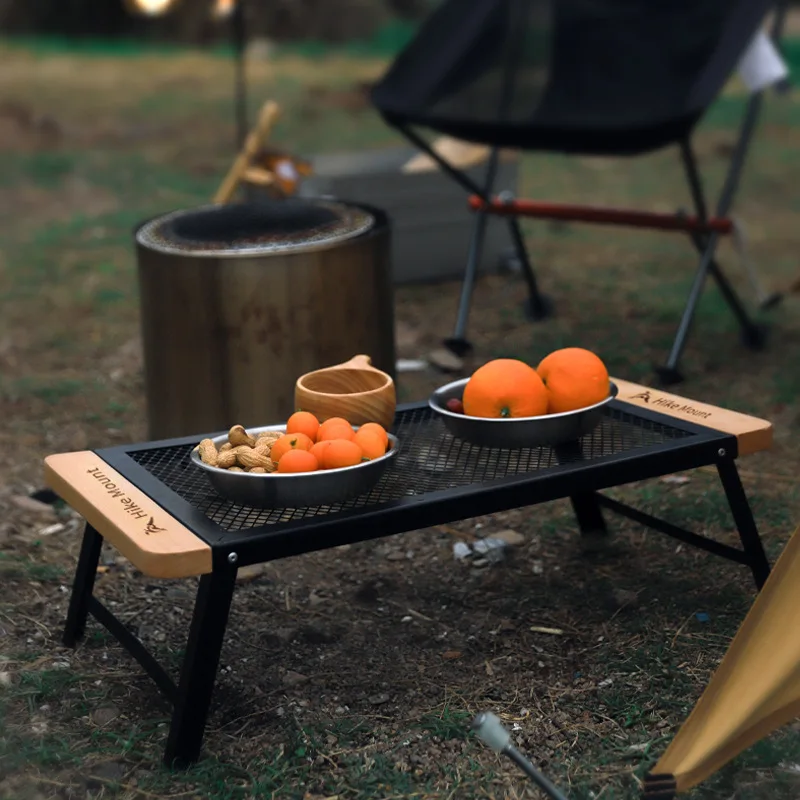 

Outdoor Camping Folding Table Portable Solid Wood Iron Mesh Picnic Table Outdoor Traveling Barbecue Table daily supplies