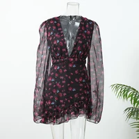 Flora Painted Ruffle Mini Dress Women Elegant Full Sleeve Deep V-neck Slim A-line Dresses 2026 Lady Holiday Street Outwears New - Image 5