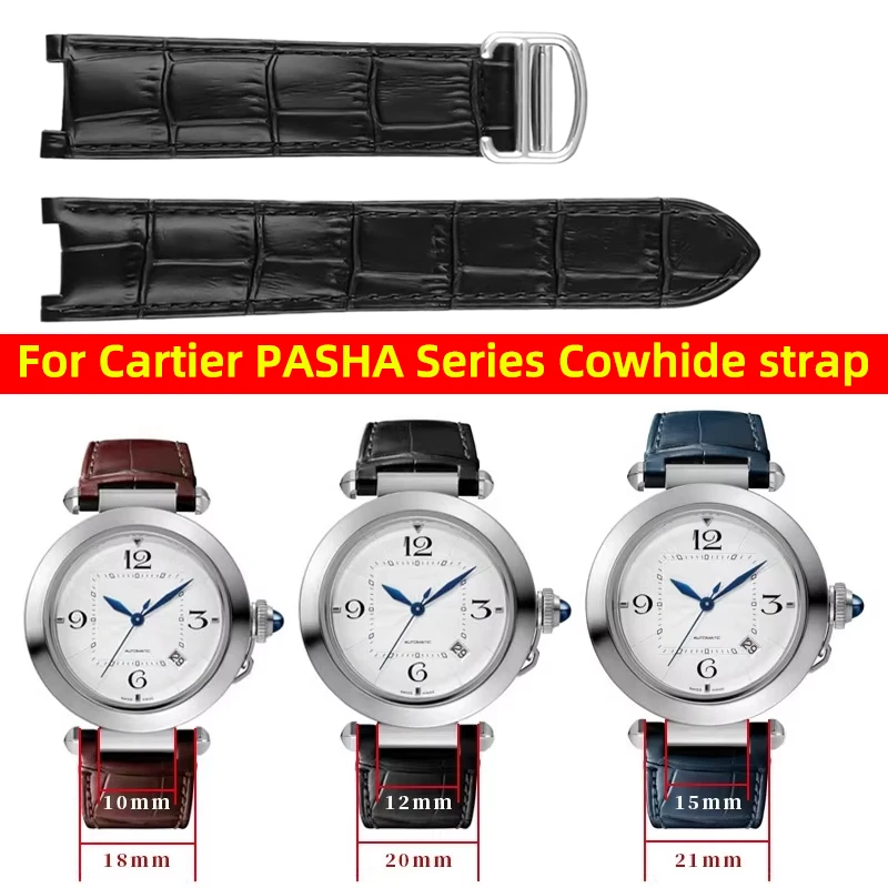 Cowhide Watch Band Men's & Women's For Cartier PASHA Series Special 21x15m 20x12mm 18x10mm Notched Watch Chain Strap Accessories
