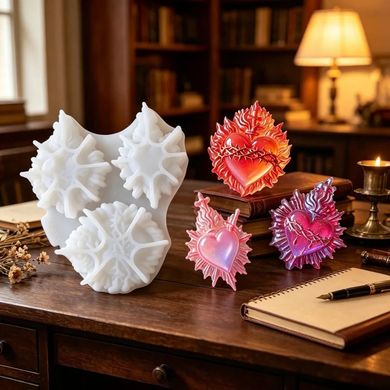 Sacred Heart Semi-three-dimensional Decoration Decoration Cement Plaster Mold DIY Silicone Mold Molds  Baking Accessories