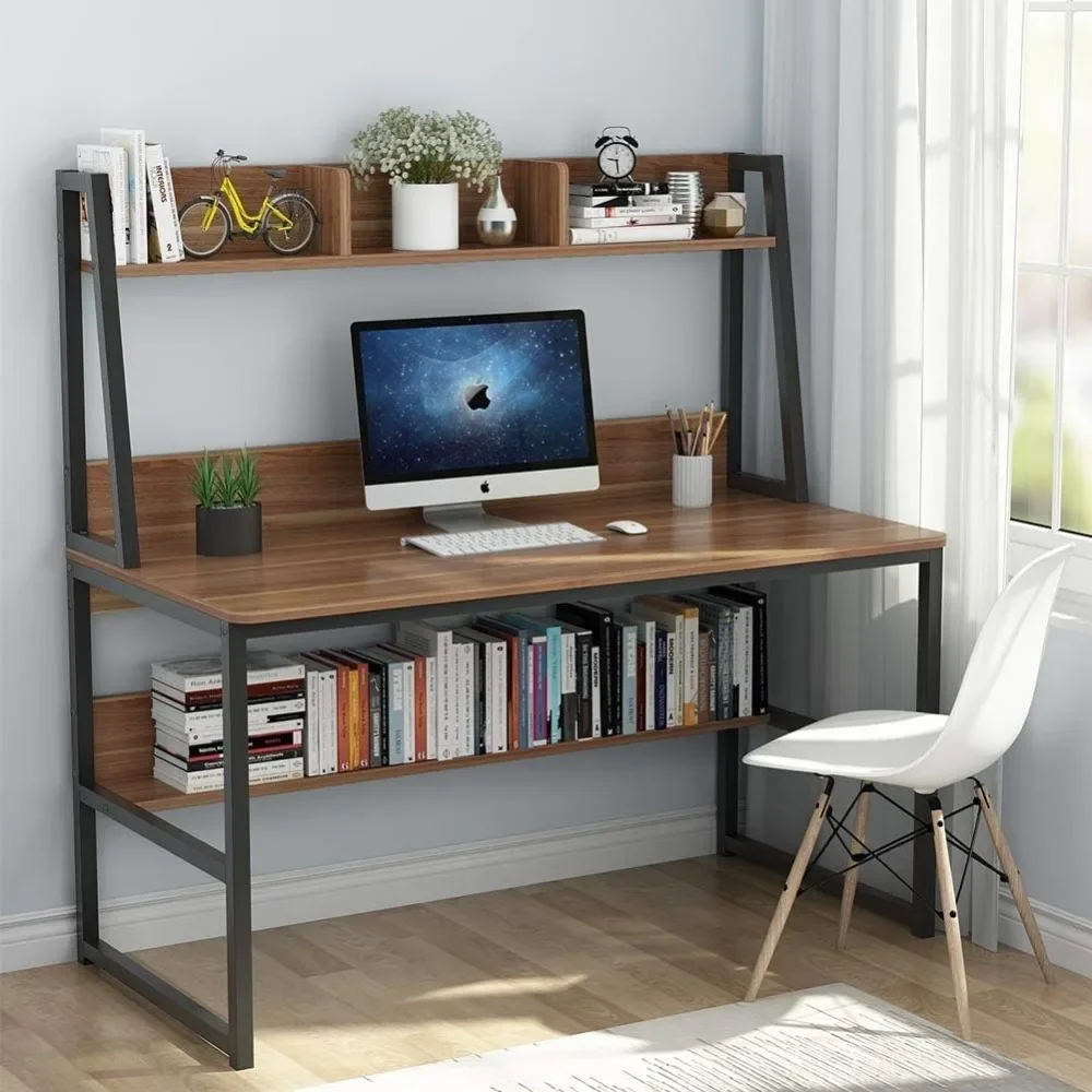 Computer desk, 47 inch home office desk with space saving design, equipped with bookshelf and storage partition, computer desk