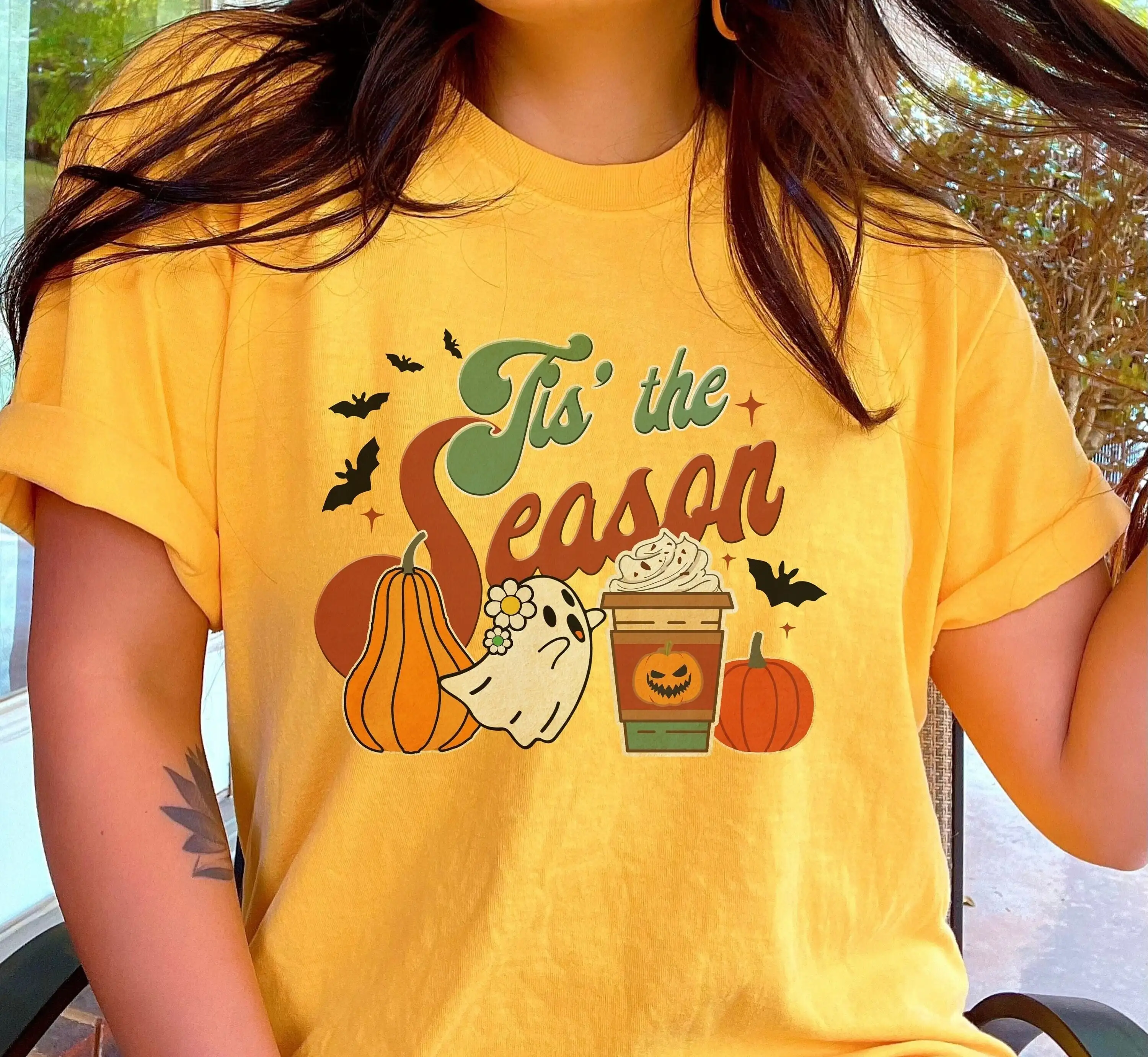 Tis The Season Halloween T Shirt Comfort Colors Trendy Let'S Go Ghouls Momster Coffee Lover